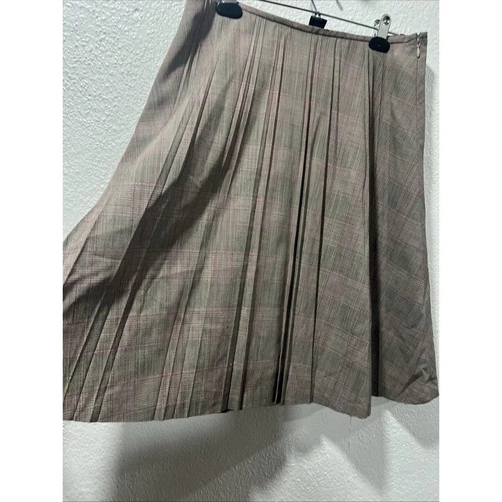 Plaid Pleated Plaid‎ Midi Skirt Size 10 Light Brown Pink A Line Wool Blend - Picture 10 of 12